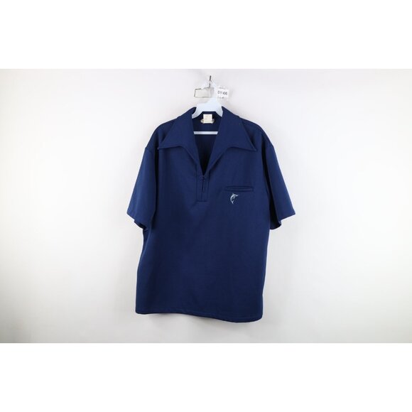 Vintage 50s 60s Rockabilly Mens XL Marlin Fish Knit Collared Polo Shirt USA